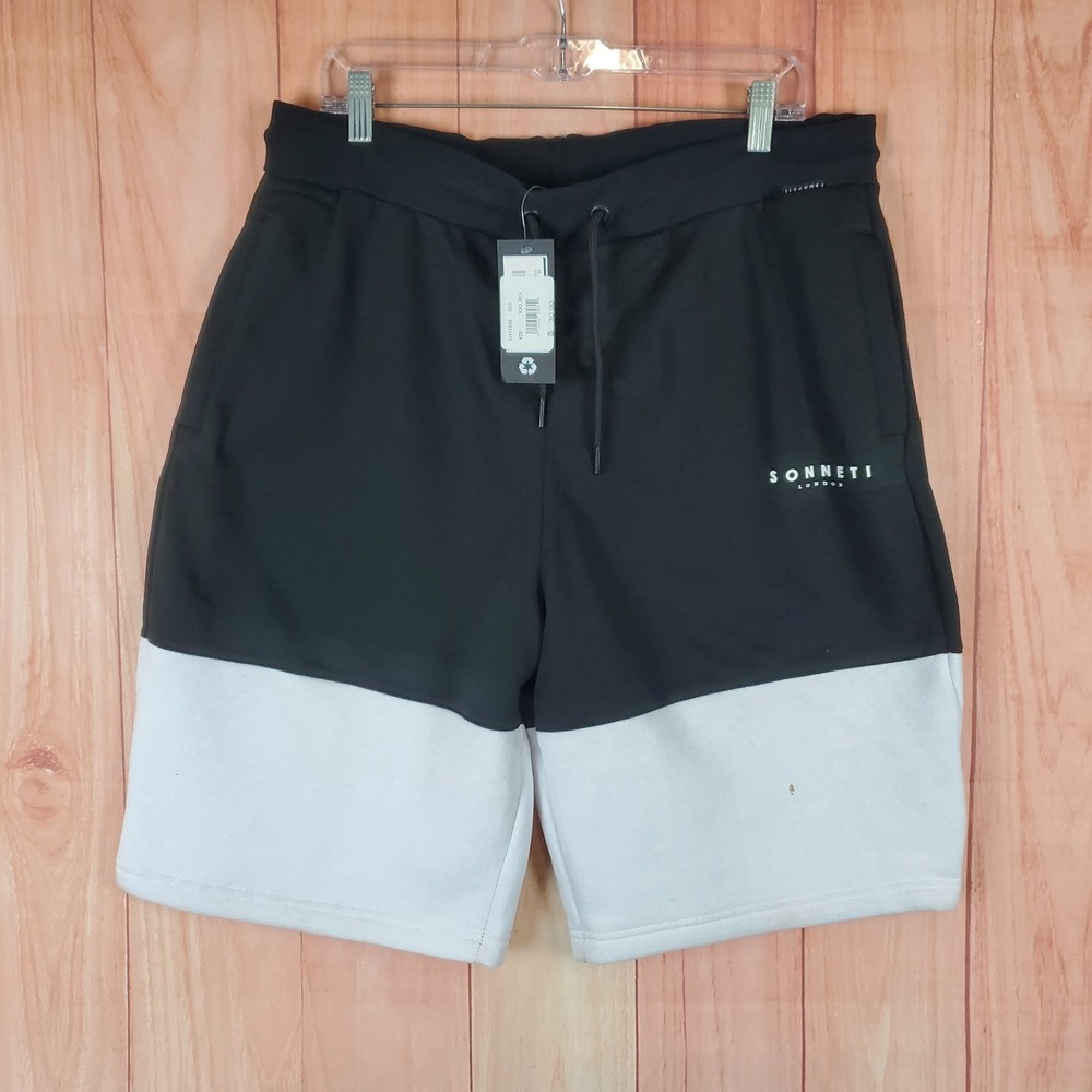 Sonneti London Sweat Shorts Mens 2XL Black White Cotton Fleece Lined Drawstring